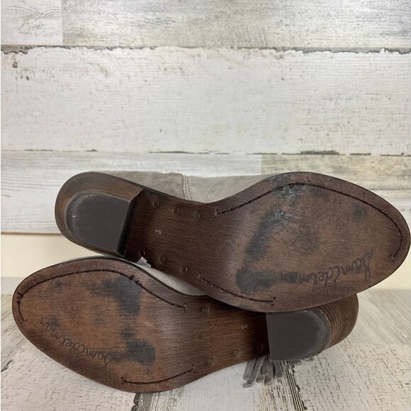 Sam Edelman Women’s 8 Louie Suede Ankle Boots Gray Fringe Block Heel Zip Boho - Picture 6 of 6